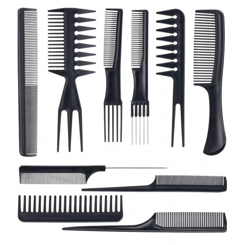 مجموعة امشاط تصفيف الشعر الاحترافية من 10 قطع ، مجموعة متنوعة رائعة لجميع انواع الشعر وتصفيفاته