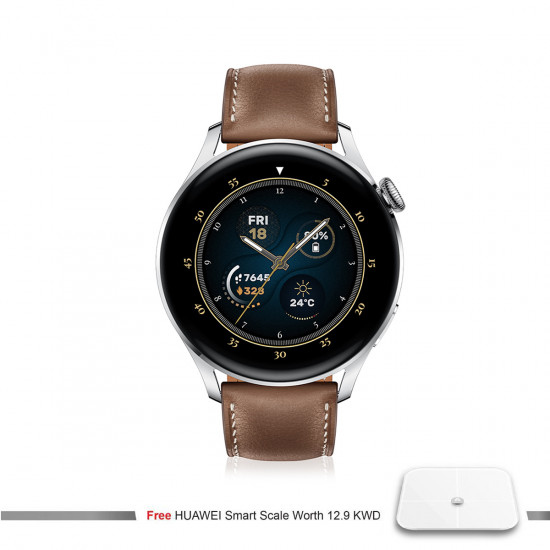ساعة هواوي جي تي 3 46 ملم ذكية+ هدية مجانية ميزان جسم - اللون بني ساعة هواوي جي تي 3 46 ملم ذكية+ هدية مجانية ميزان جسم - اللون بني
