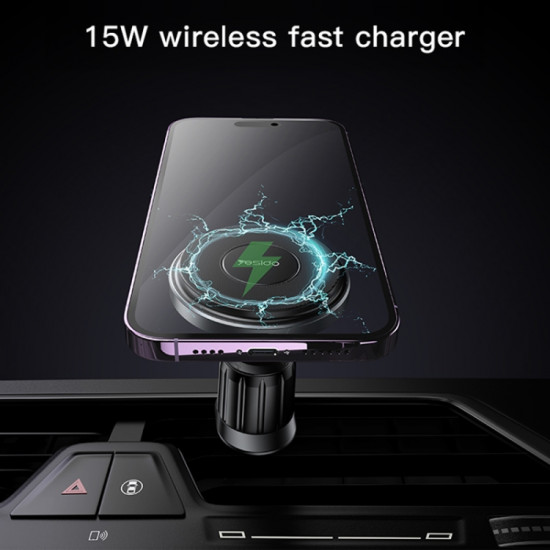 YESIDO C190 شاحن لاسلكي مغناطيسي للسيارة مزود بفتحة تهوية للهاتف بقدرة 15 وات لشحن سريع