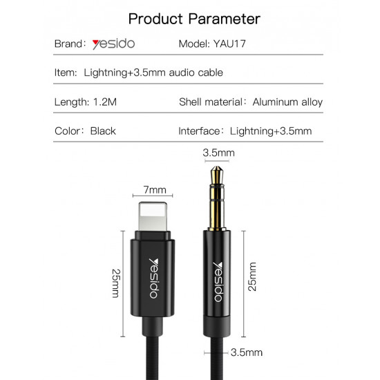 يسيدو - كيبل ايفون AUX منYAU17 yesido يسيدو - كيبل ايفون AUX منYAU17 yesido