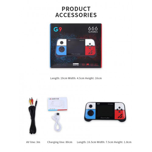مشغل ألعاب محمول طراز G9 جديد طراز 666 وحدة تحكم بالألعاب شاشة تلفزيون عالية الوضوح 