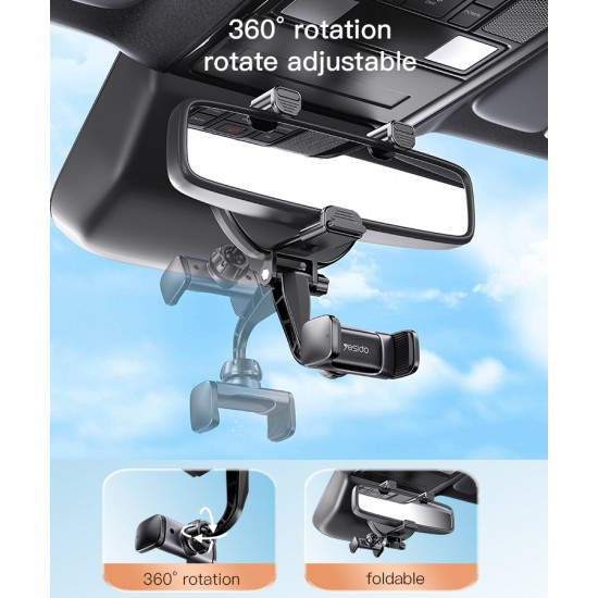 يسيدو ستاند لحمل الهاتف بمرآة السيارة قابل للدوران 360 درجة YESIDO C193 يسيدو ستاند لحمل الهاتف بمرآة السيارة قابل للدوران 360 درجة YESIDO C193