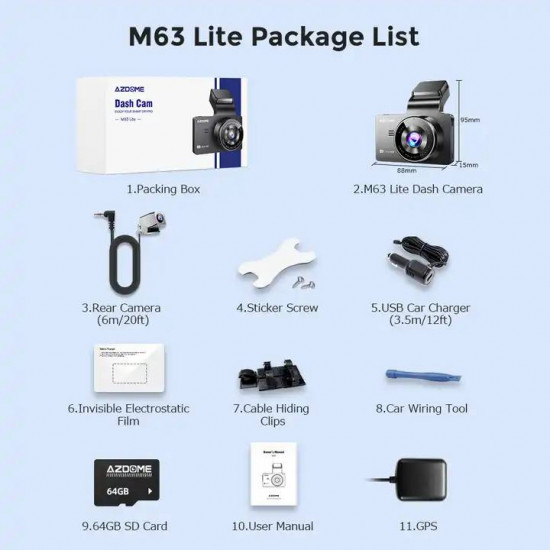 كاميرا AZDOME M63 Lite مزدوجة داش أمامية 4K مع GPS WIFI 3 بوصة عرض للرؤية الليلية شاشة للمساعدة في ركن السيارة بسهولة كاميرا AZDOME M63 Lite مزدوجة داش أمامية 4K مع GPS WIFI 3 بوصة عرض للرؤية الليلية شاشة للمساعدة في ركن السيارة بسهولة