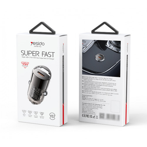 شاحن سيارة صغير مخفي من Yesido Y67 بقوة 45 وات للشحن السريع شاحن سيارة صغير مخفي من Yesido Y67 بقوة 45 وات للشحن السريع