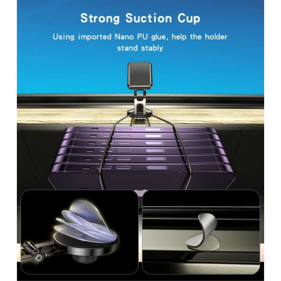 حامل هاتف مغناطيسي متعدد الزوايا مصنوع من سبائك الزنك C264 مكون من 6 قطع مغناطيس بذراع دوارة قوية