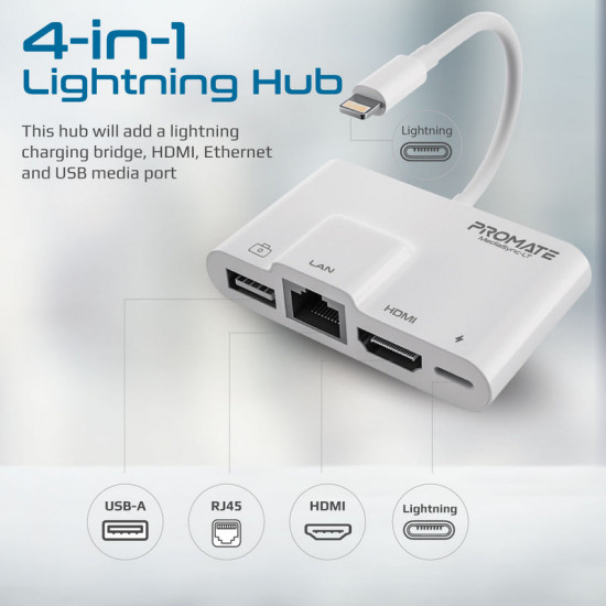 موزع وسائط متعددة 4 في 1 مع موصل Lightning موزع وسائط متعددة 4 في 1 مع موصل Lightning