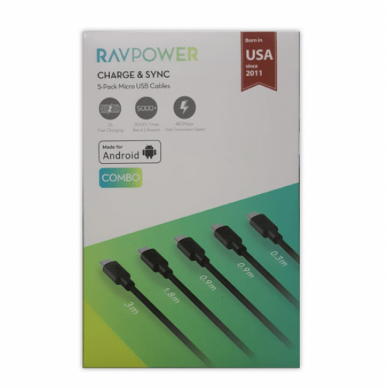 كيبل راف باور - بكج 5 اسلاك شاحن للأندرويد مايكرو - Ravpower كيبل راف باور - بكج 5 اسلاك شاحن للأندرويد مايكرو - Ravpower