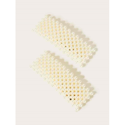 مشابك شعر قطعتين بتصميم لؤلؤ صناعي