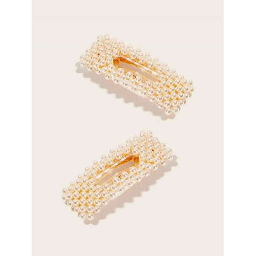 مشبك لتزيين الشعر  مزخرف باللؤلؤ الصناعي 2 قطع