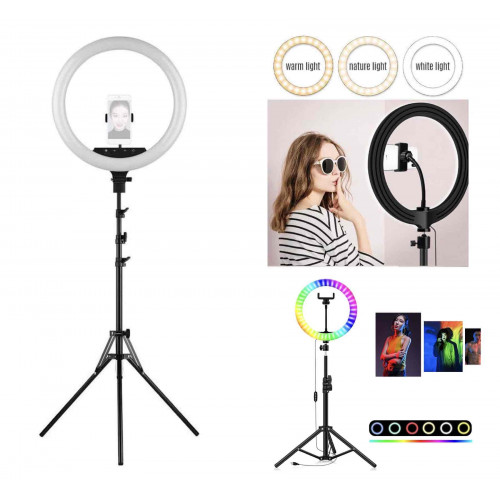 اضاءة تصوير اون ابيض سكري اصفر مع درجات القوه - يو اس بي مع استاند جوال