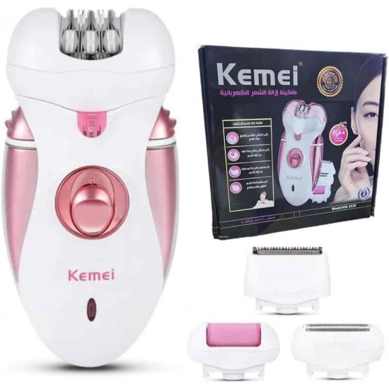 ماكينة حلاقة للنساء KM-2530 من كيمي 4 في 1 قابلة لاعادة الشحن، ماكينة حلاقة كهربائية للنساء، ماكينة حلاقة شعر للنساء لازالة شعر الجسم مع اداة للعناية بالقدمين، لون زهري