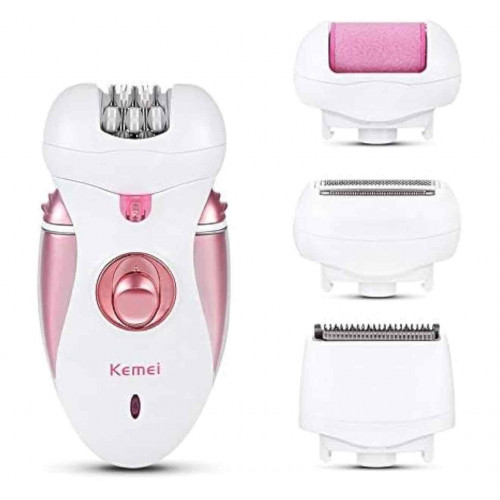 ماكينة حلاقة للنساء KM-2530 من كيمي 4 في 1 قابلة لاعادة الشحن، ماكينة حلاقة كهربائية للنساء، ماكينة حلاقة شعر للنساء لازالة شعر الجسم مع اداة للعناية بالقدمين، لون زهري