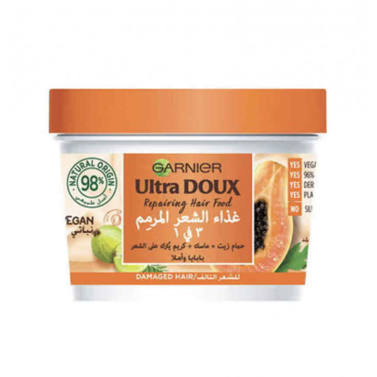 كريم + ماسك + حمام زيت - غذاء الشعر المرمِّم 3 في 1 بالبابايا والأملا للشعر التالف الترا دو من قارنيه 390مل