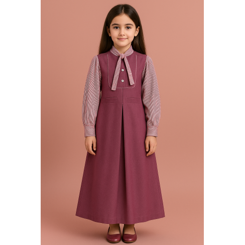 مريول مدرسي بنفسجي قطعتين مع قميص مقلم 144705 مريول مدرسي بنفسجي قطعتين مع قميص مقلم 144705