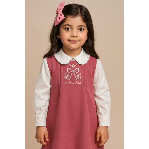 مريول مدرسي وردي قطعتين مريول مطرز مع قميص أبيض 144706 مريول مدرسي وردي قطعتين مريول مطرز مع قميص أبيض 144706