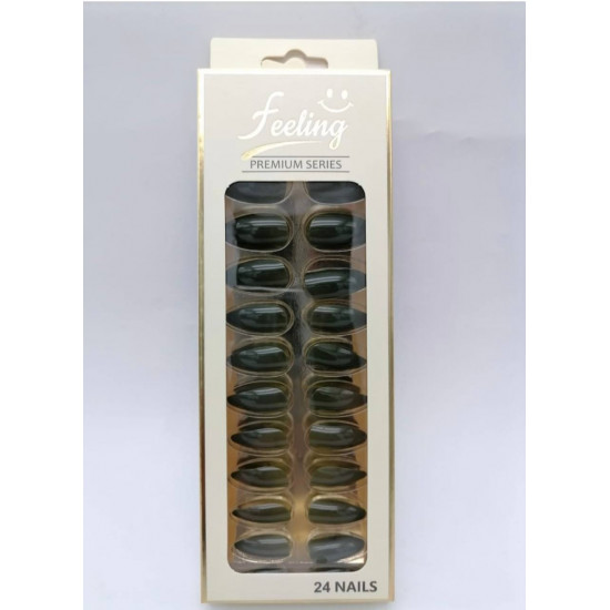 اظافر صناعية بلاصق ذاتي 24 ظفر ،أخضر غامق لامع
