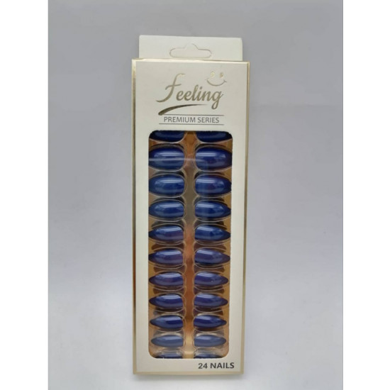 اظافر صناعية بلاصق ذاتي 24 ظفر ،أزرق غامق لامع