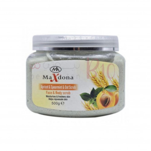 ماكس دونا مقشّر للوجه والجسم بالمشمش والنعناع رمادي 500جم ماكس دونا مقشّر للوجه والجسم بالمشمش والنعناع رمادي 500جم
