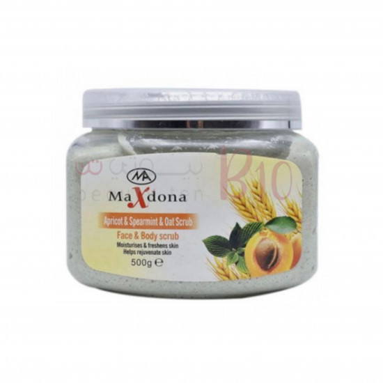 ماكس دونا مقشّر للوجه والجسم بالمشمش والنعناع رمادي 500جم ماكس دونا مقشّر للوجه والجسم بالمشمش والنعناع رمادي 500جم
