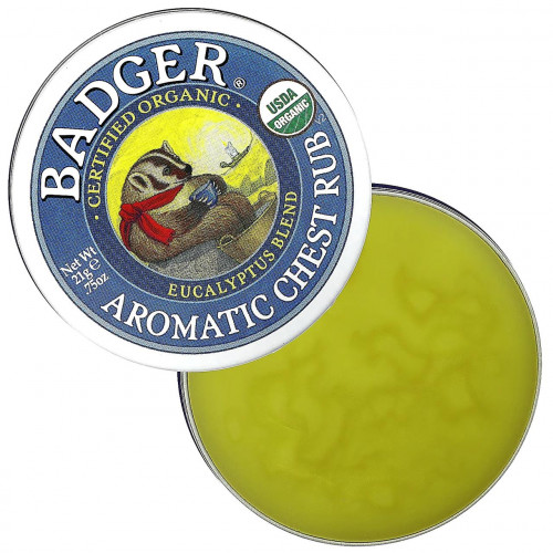 دهون عضوي عطري للصدر، أوكاليبتوس (كافور) ونعناع من بادجر كومباني 21جم دهون عضوي عطري للصدر، أوكاليبتوس (كافور) ونعناع من بادجر كومباني 21جم