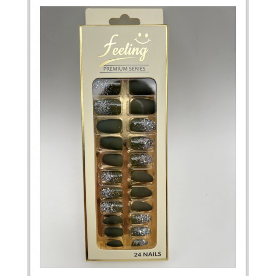 اظافر صناعية قليتر بلاصق ذاتي 24 ظفر (زيتوني غامق) اظافر صناعية قليتر بلاصق ذاتي 24 ظفر (زيتوني غامق)