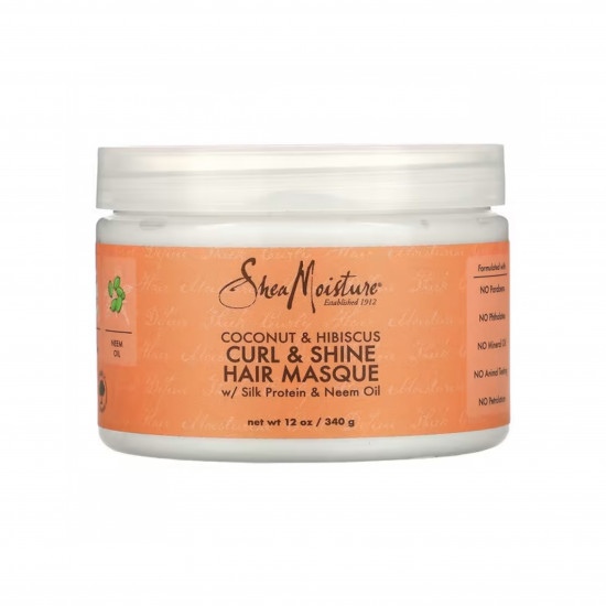 قناع للشعر المجعد وإضفاء اللمعان مع بروتين الحرير وزيت النيم، جوز الهند والكركديه من شيا مويستر - 340 جم قناع للشعر المجعد وإضفاء اللمعان مع بروتين الحرير وزيت النيم، جوز الهند والكركديه من شيا مويستر - 340 جم