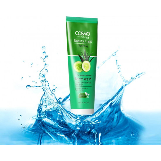 غسول الوجه المهدئ بالخيار والصبار من كوزمو 150 مل غسول الوجه المهدئ بالخيار والصبار من كوزمو 150 مل