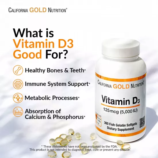 فيتامين د3، 5000 وحدة دولية 360 كبسولة هلامية من جيلاتين السمك فيتامين د3، 5000 وحدة دولية 360 كبسولة هلامية من جيلاتين السمك