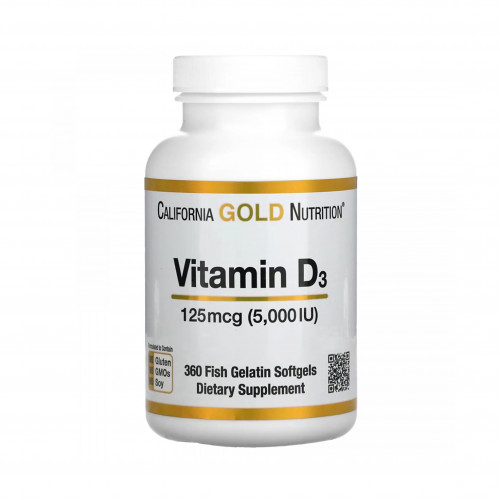 فيتامين د3، 5000 وحدة دولية 360 كبسولة هلامية من جيلاتين السمك