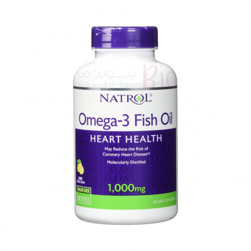 زيت سمك اوميجا 3 بنكهة الليمون الطبيعية من ناترول 1000 ملغ 150 كبسولة جيلاتينية زيت سمك اوميجا 3 بنكهة الليمون الطبيعية من ناترول 1000 ملغ 150 كبسولة جيلاتينية