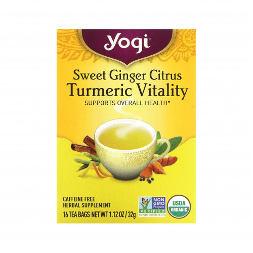 شاي الزنجبيل الحلو والحمضيات والكركم خالي من الكافيين، 16 كيس شاي (32 جم)
