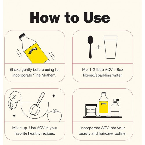 براغ خل التفاح العضوي الخام، غير مصفى، 473 مل