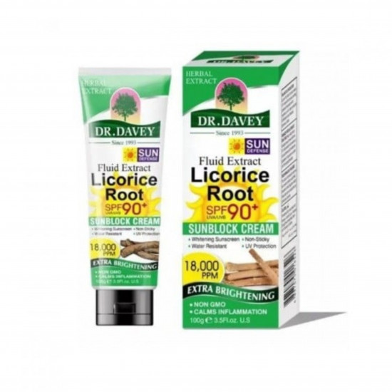 كريم الوقاية من الشمس بجذور عرق السوس بعامل حماية من الشمس 90+ تفتيح إضافي من د. دافي 100 جرام