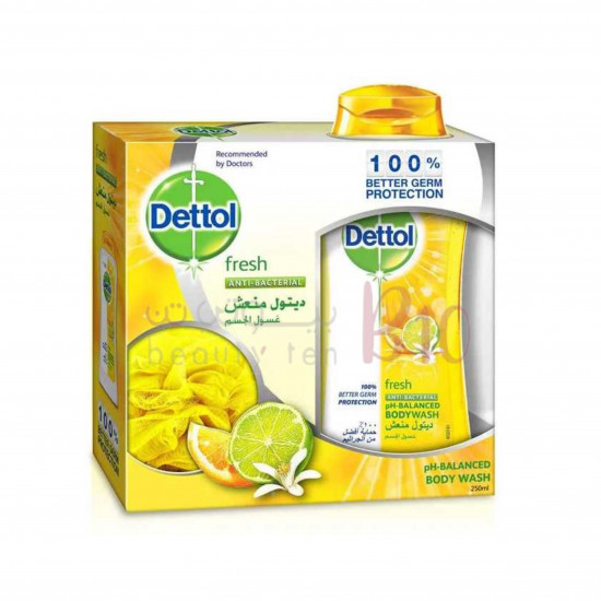 غسول الجسم المنعش من ديتول مع ليفة - 250مل غسول الجسم المنعش من ديتول مع ليفة - 250مل