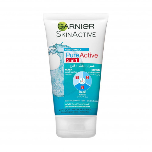 غسول مقشر قناع بيور اكتيف 3 في 1 من غارنييه - 150مل غسول مقشر قناع بيور اكتيف 3 في 1 من غارنييه - 150مل