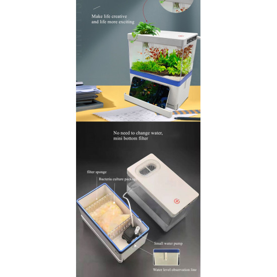 الحوض الكيوت كامل صغير مميز مع فلتر وإضاءة USB من شركة - Zaohetian aquarium size 1 الحوض الكيوت كامل صغير مميز مع فلتر وإضاءة USB من شركة - Zaohetian aquarium size 1