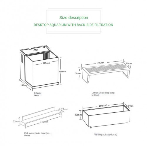 حوض كامل صغير مميز مع فلتر وإضاءة USB من شركة - QANVEE aquarium