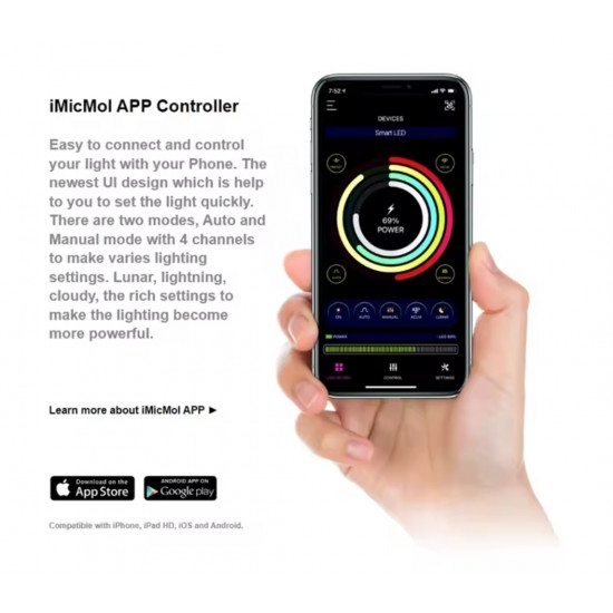 إضاءة LED مع خاصية WIFI بتحكم كامل وذكي بالإضافة إلى أستاند من الألمينيوم - MicMol Aqua CC إضاءة LED مع خاصية WIFI بتحكم كامل وذكي بالإضافة إلى أستاند من الألمينيوم - MicMol Aqua CC