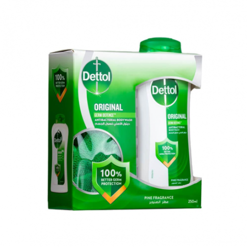 ديتول الأصلي غسول جسم للعناية بالبشرة بعطر الصنوبر مع ليفه - 250 مل