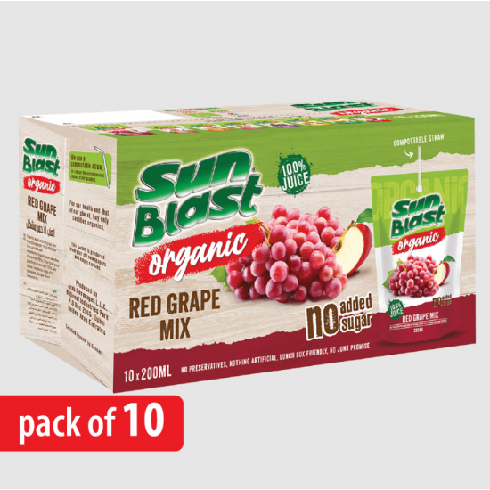 عصير عنب أحمر مشكل عضوي من صن بلاست - بدون سكر مضاف - 200 مل - 10 حبات عصير عنب أحمر مشكل عضوي من صن بلاست - بدون سكر مضاف - 200 مل - 10 حبات