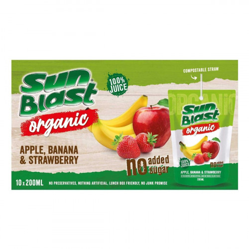 عصير تفاح وموز وفراولة 10×210حبه عضوي  سن بلاست عصير تفاح وموز وفراولة 10×210حبه عضوي  سن بلاست