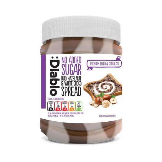 ديابلو شوكولاتة دهن بالبندق والشوكولاتة البيضاء بدون سكر مضاف 350 جم ديابلو شوكولاتة دهن بالبندق والشوكولاتة البيضاء بدون سكر مضاف 350 جم