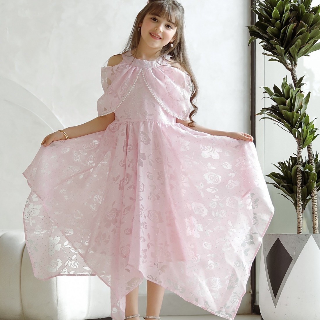 فستان بناتي زهري بتصميم ساحر يهبل - Mk2501012