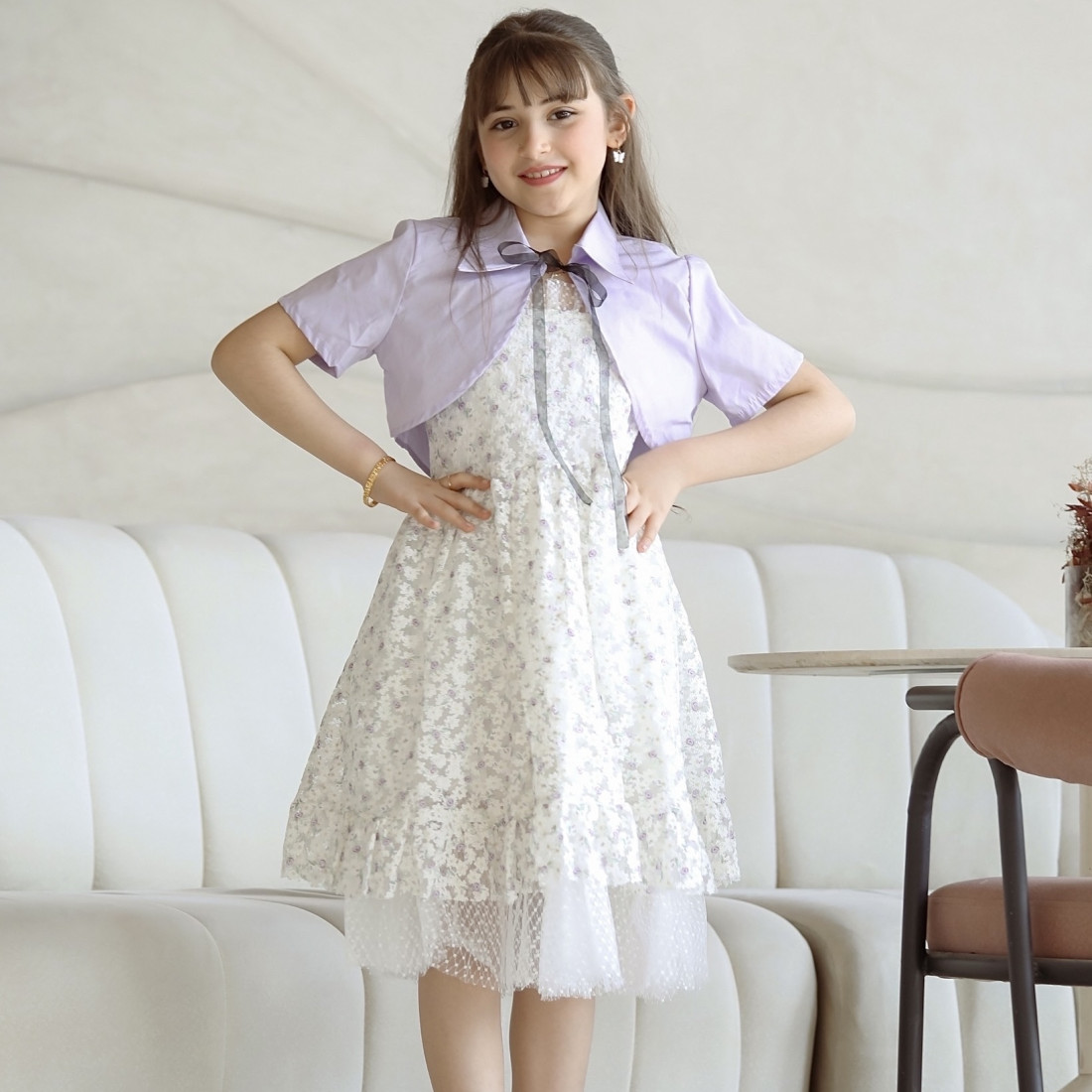 فستان بناتي مشجر وجاكيت - Mk2501008