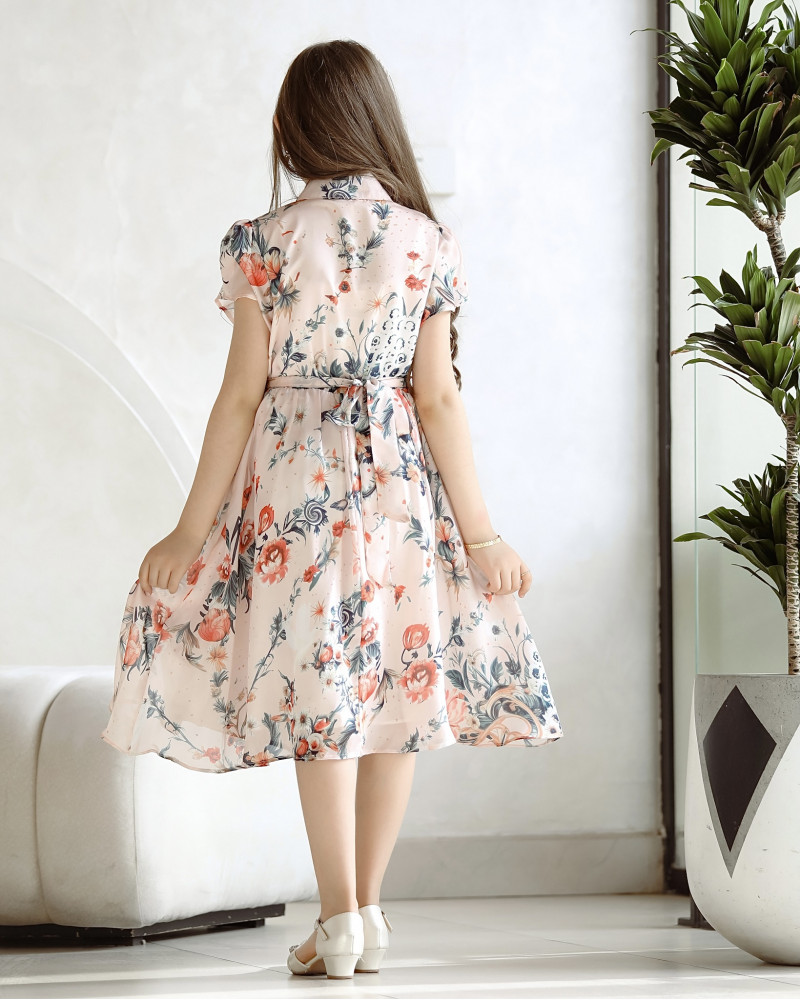 فستان بناتي بلمسات ساحرة مع ازرار وحزام - Mk2501007