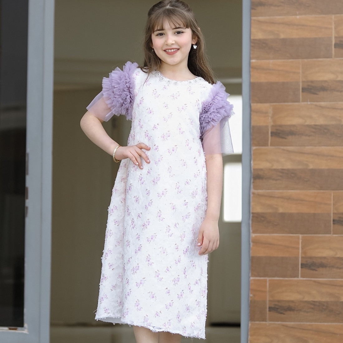 فستان بناتي سبور اكسسوار على الرقبه - 926