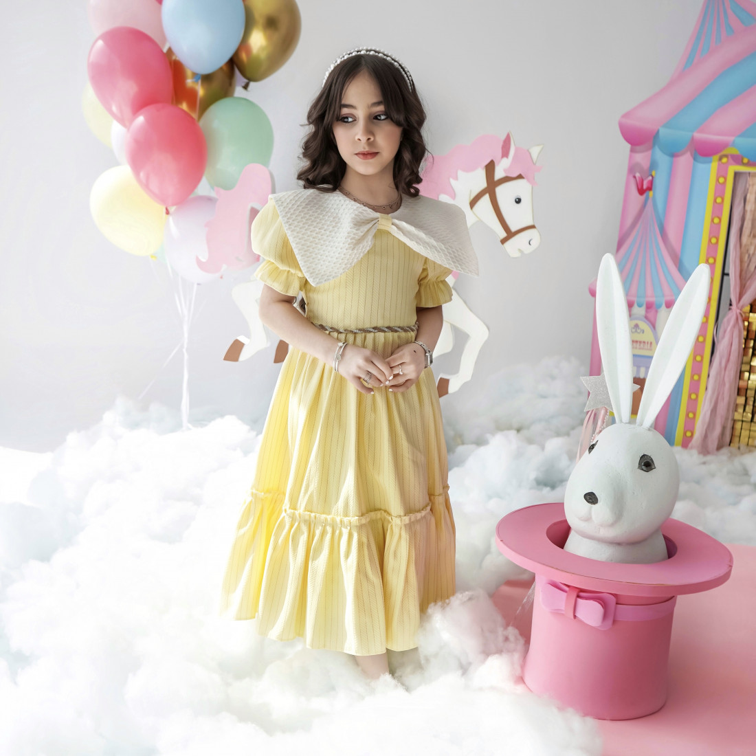 فستان بناتي الأصفر بتصميم أنيق ومفعم بالمرح - 928