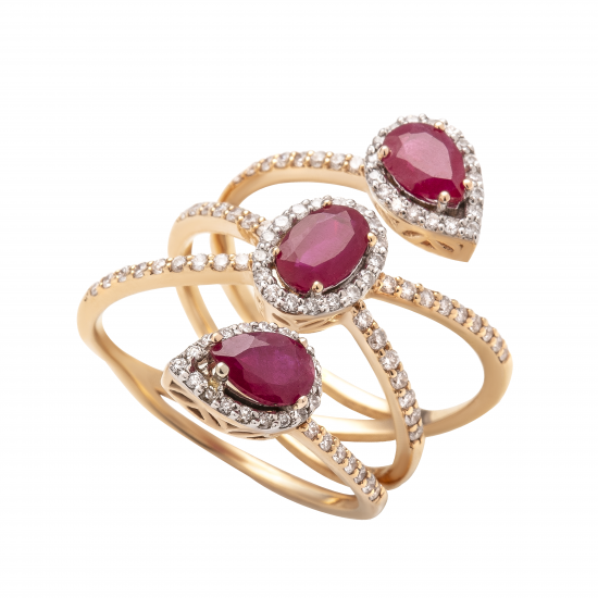 خاتم ياقوت الألماس المستدير من مجموعة "روزاديل" ذهب 18