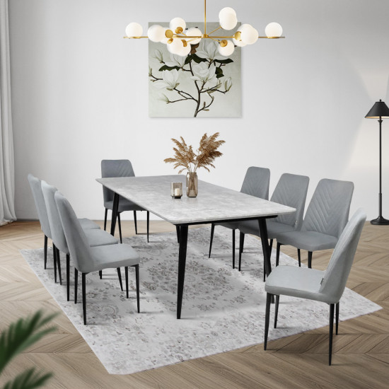 طاولة طعام خشب وارجل معدنية 8 كراسي طاولة طعام خشب وارجل معدنية 8 كراسي