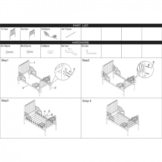 سرير معدن أبيض 170X80 سم
